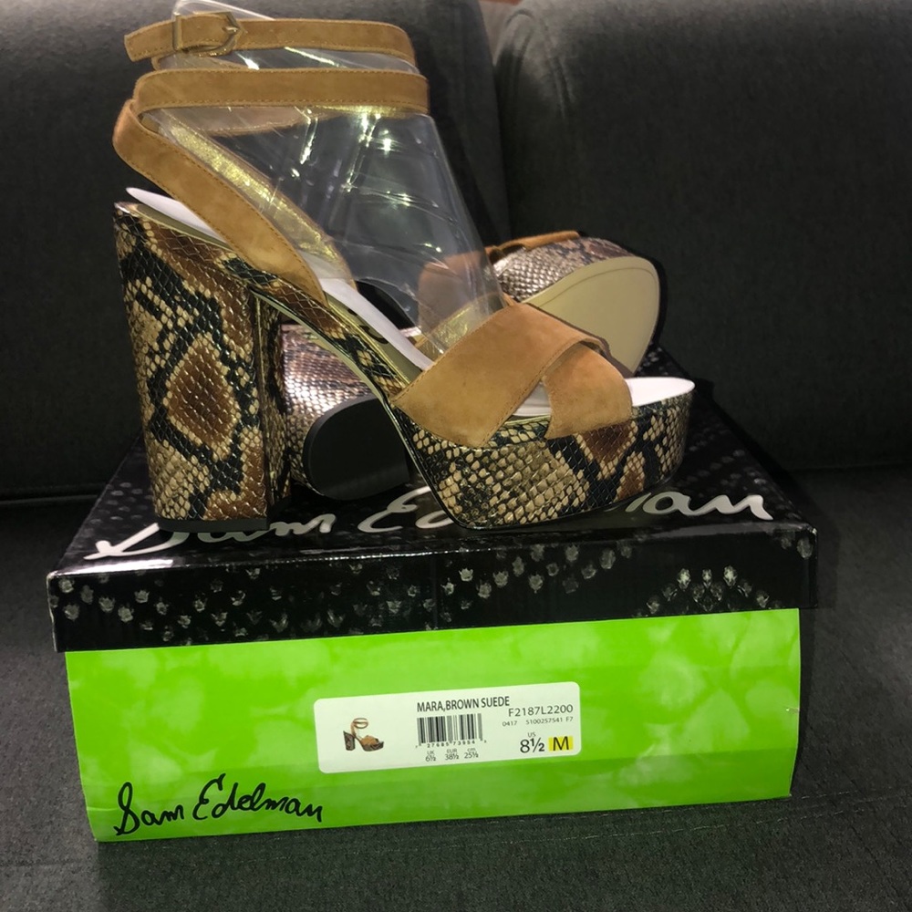 BRAND NEW- Sam Edelman Mara brown suede platform heels
